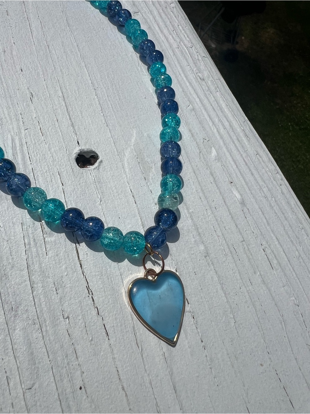 Blue Heart Pendant Glass Beaded Necklace - Women Jewelry - Picture 1 of 4